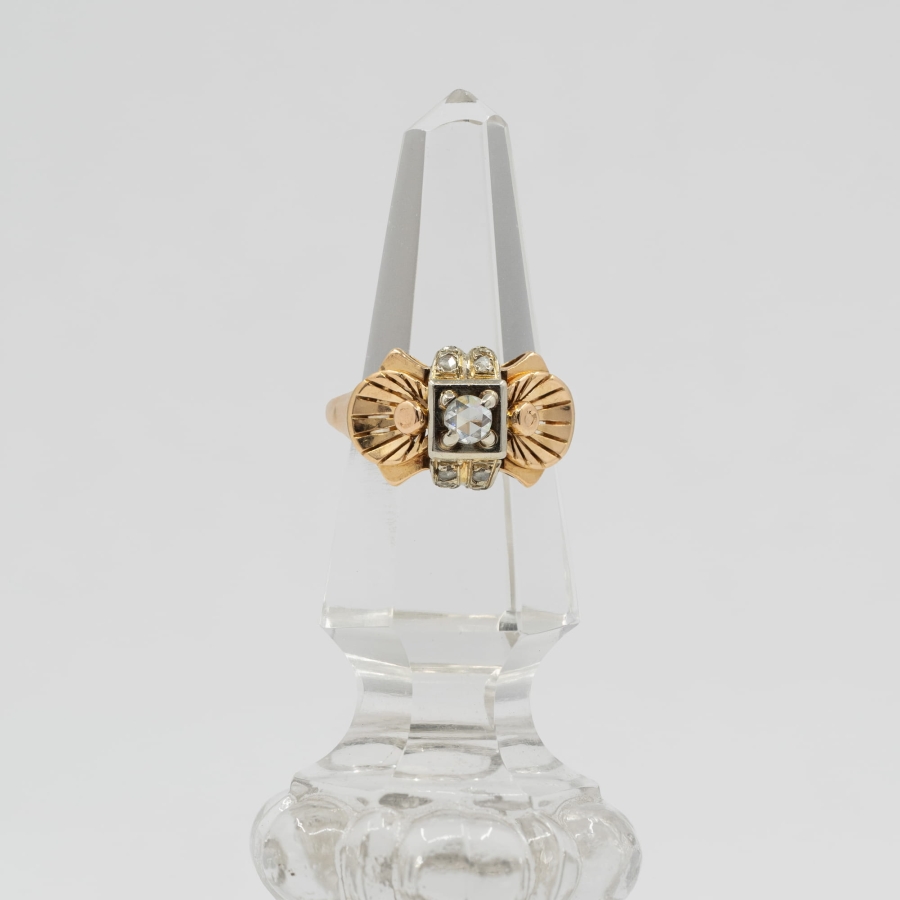 Gold ring with rose cut diamonds.